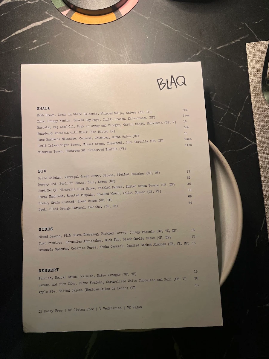 Menu, BLAQ