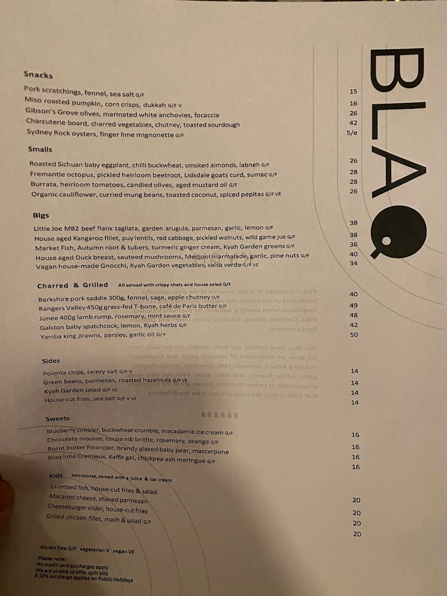 Menu, BLAQ
