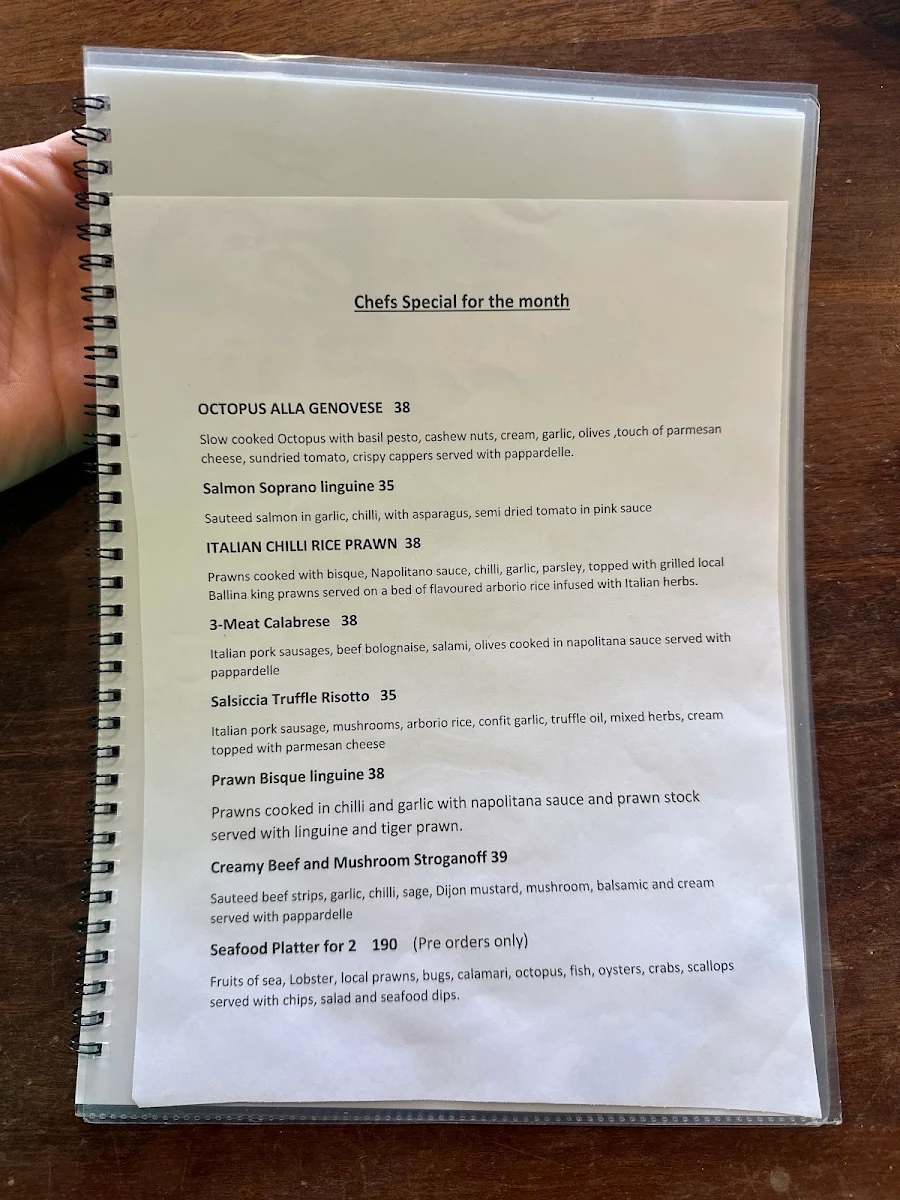 Menu, La Cucina di Vino