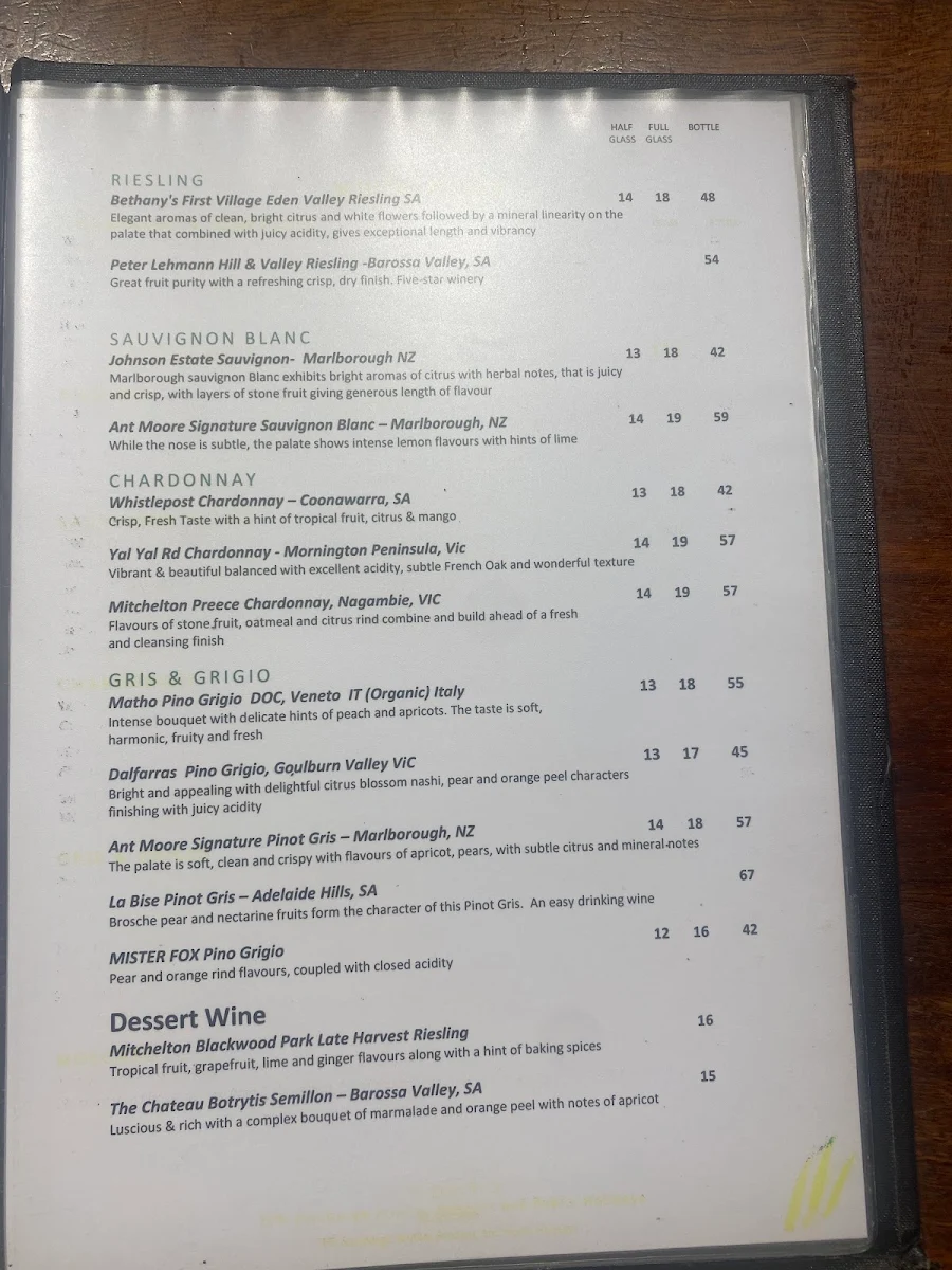 Menu, La Cucina di Vino