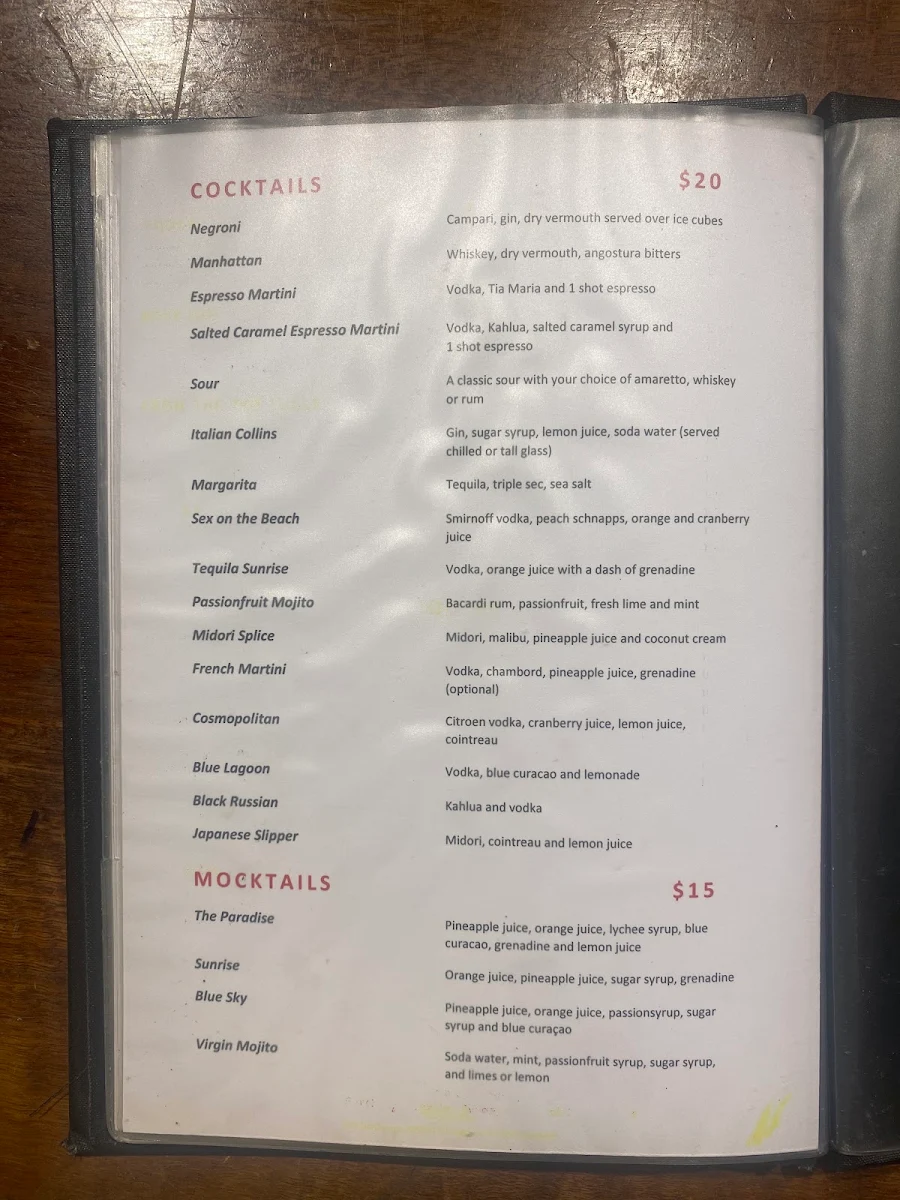Menu, La Cucina di Vino