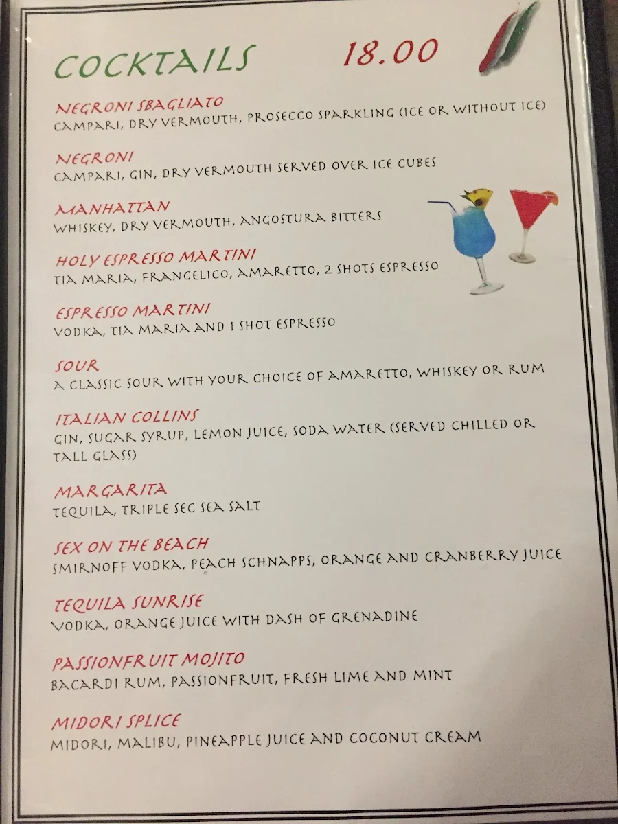 Menu, La Cucina di Vino