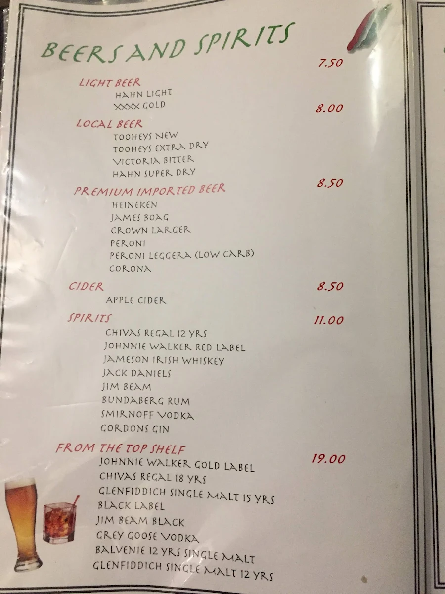 Menu, La Cucina di Vino