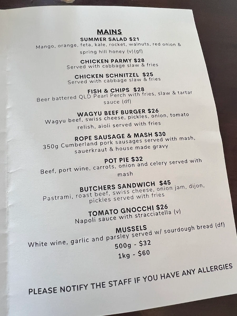 Menu, The Alliance Hotel