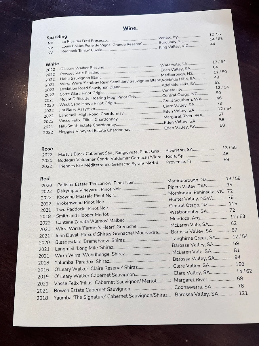 Menu, The Alliance Hotel