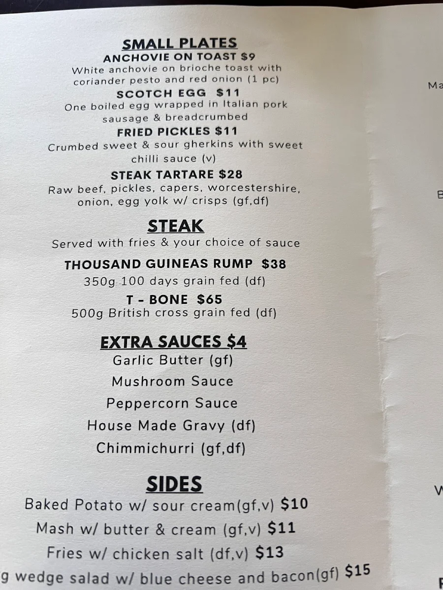 Menu, The Alliance Hotel