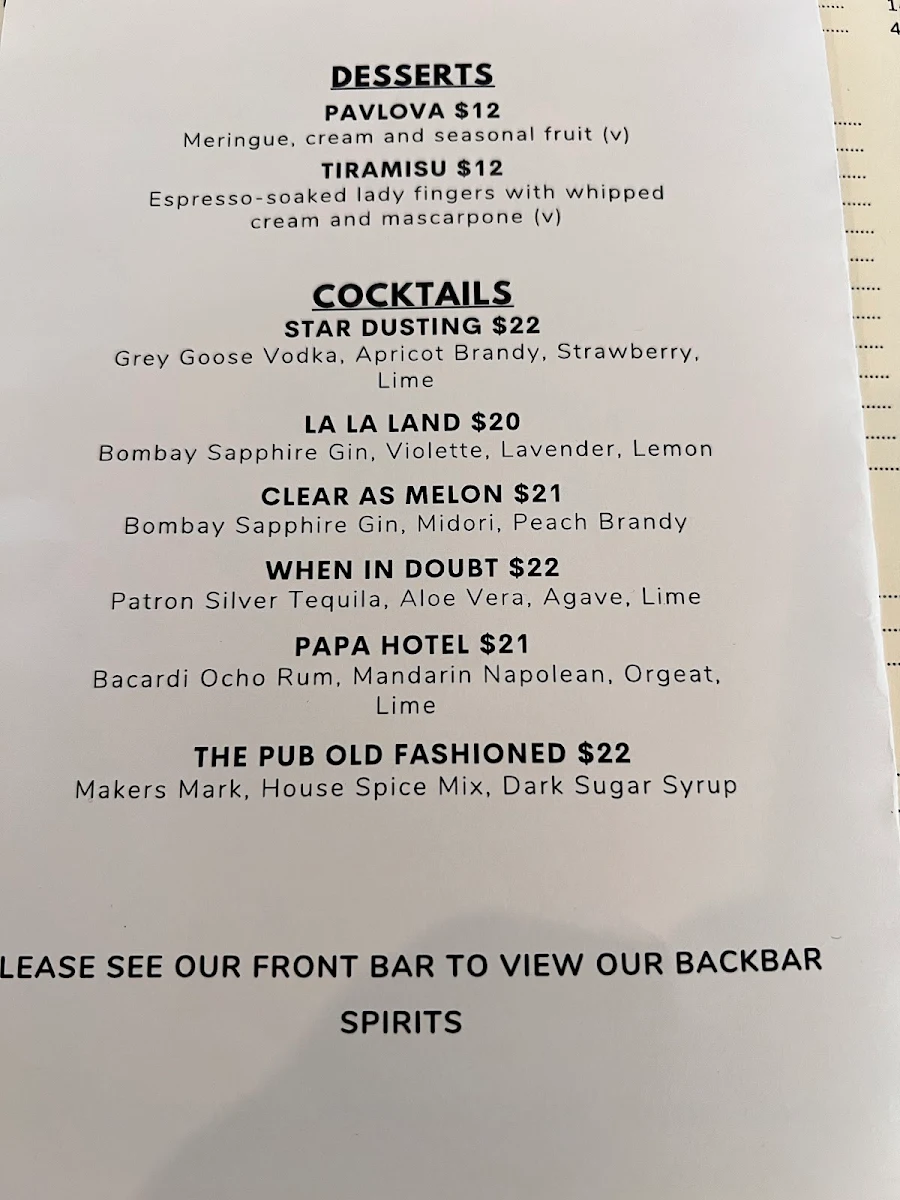 Menu, The Alliance Hotel