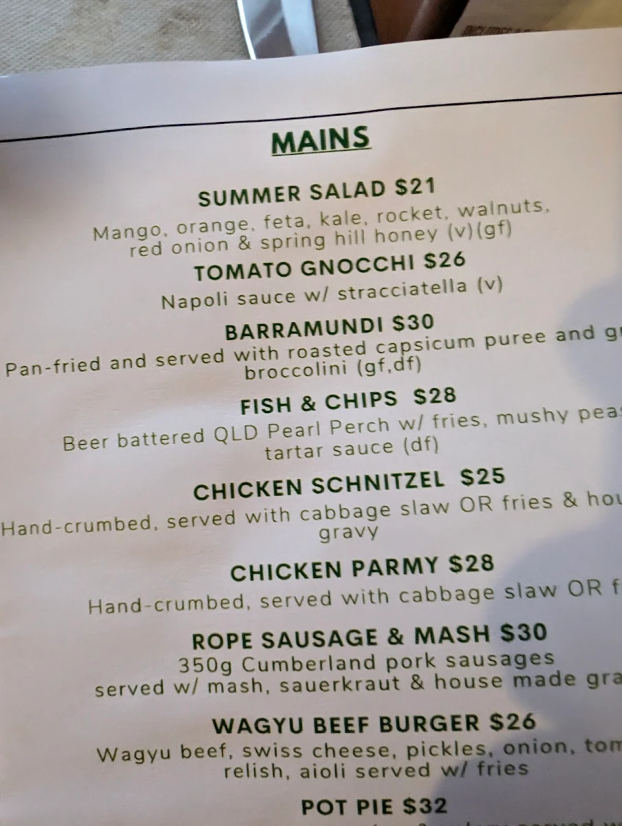 Menu, The Alliance Hotel
