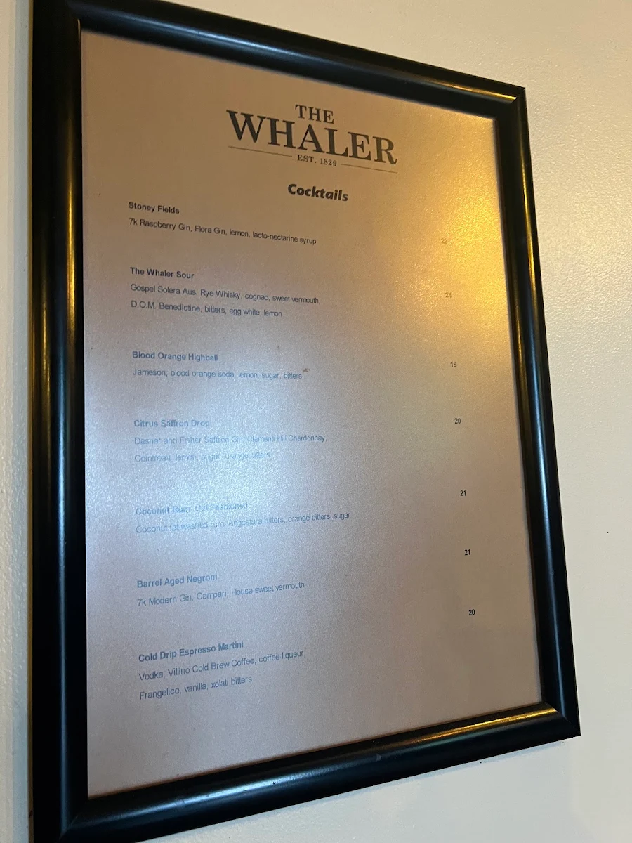 Menu, The Whaler