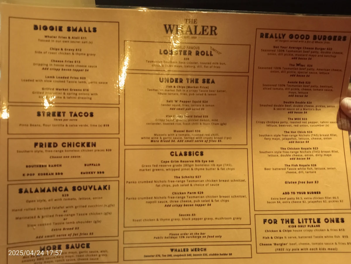 Menu, The Whaler