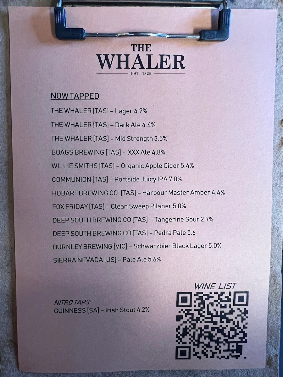 Menu, The Whaler