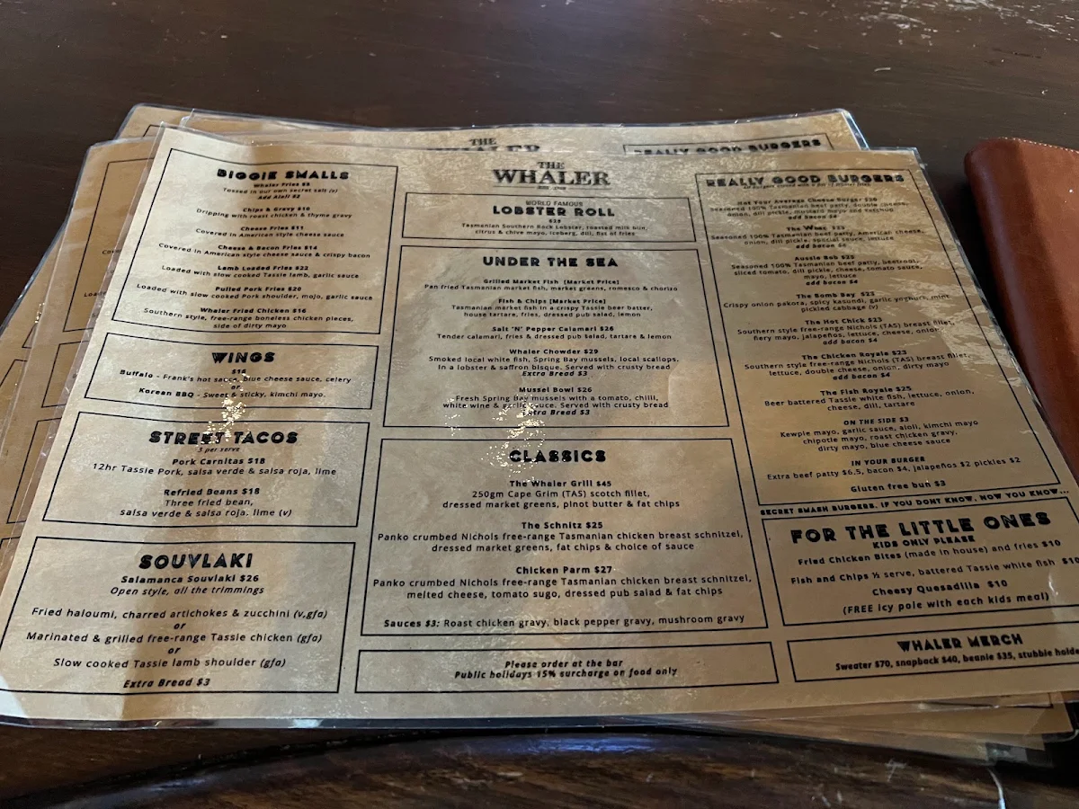 Menu, The Whaler