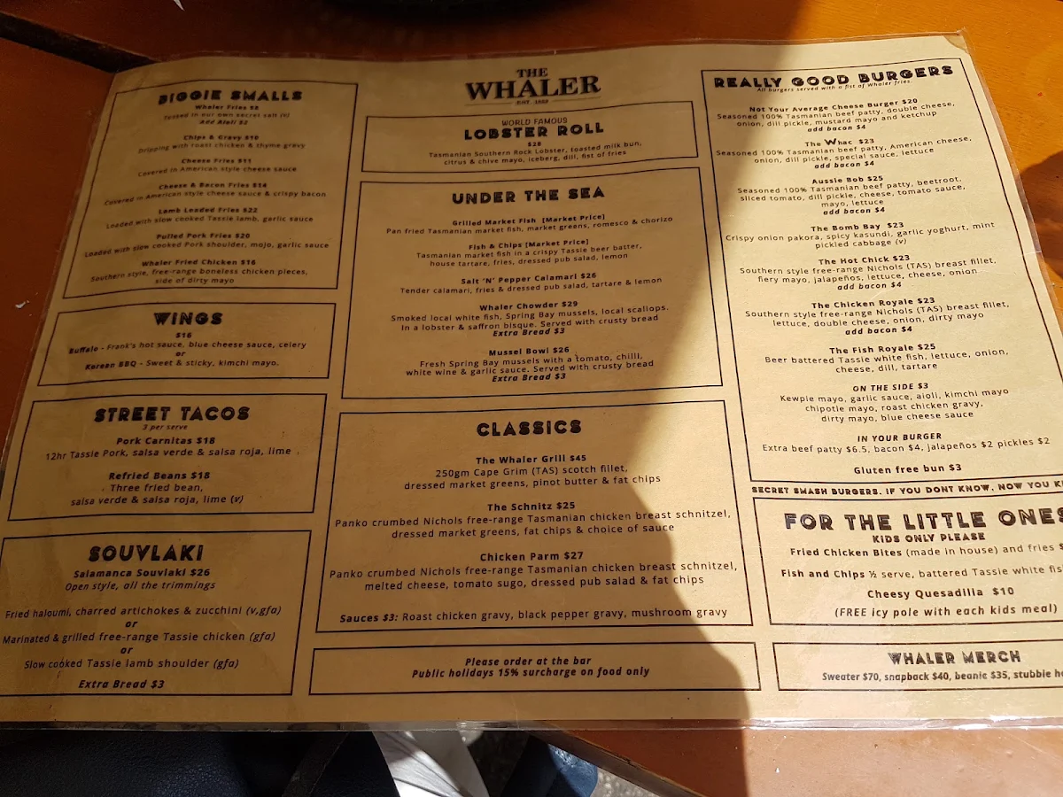 Menu, The Whaler