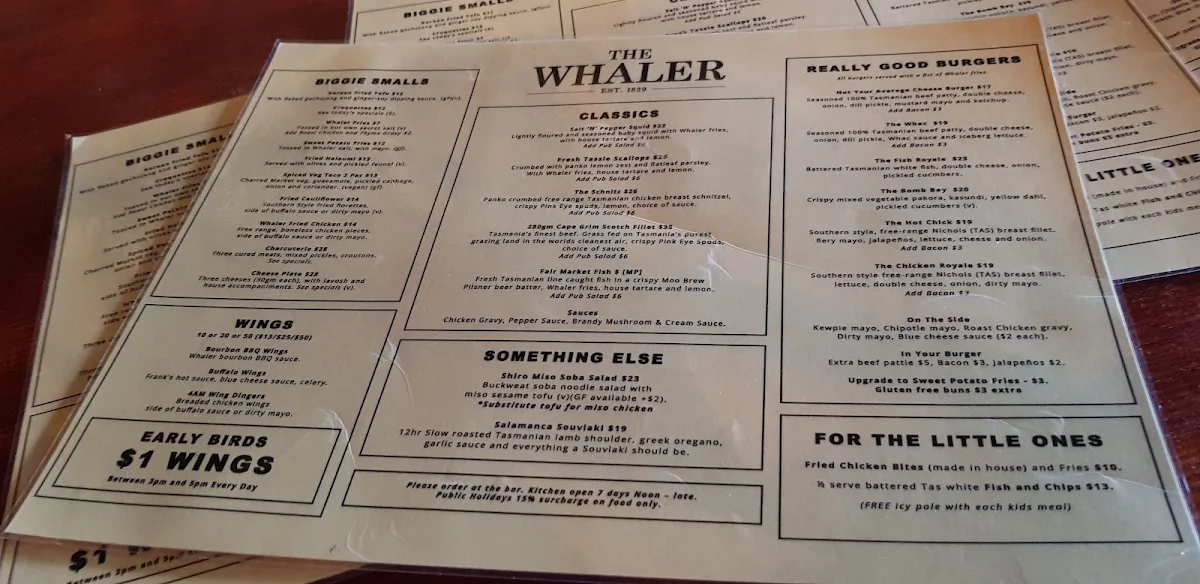 Menu, The Whaler