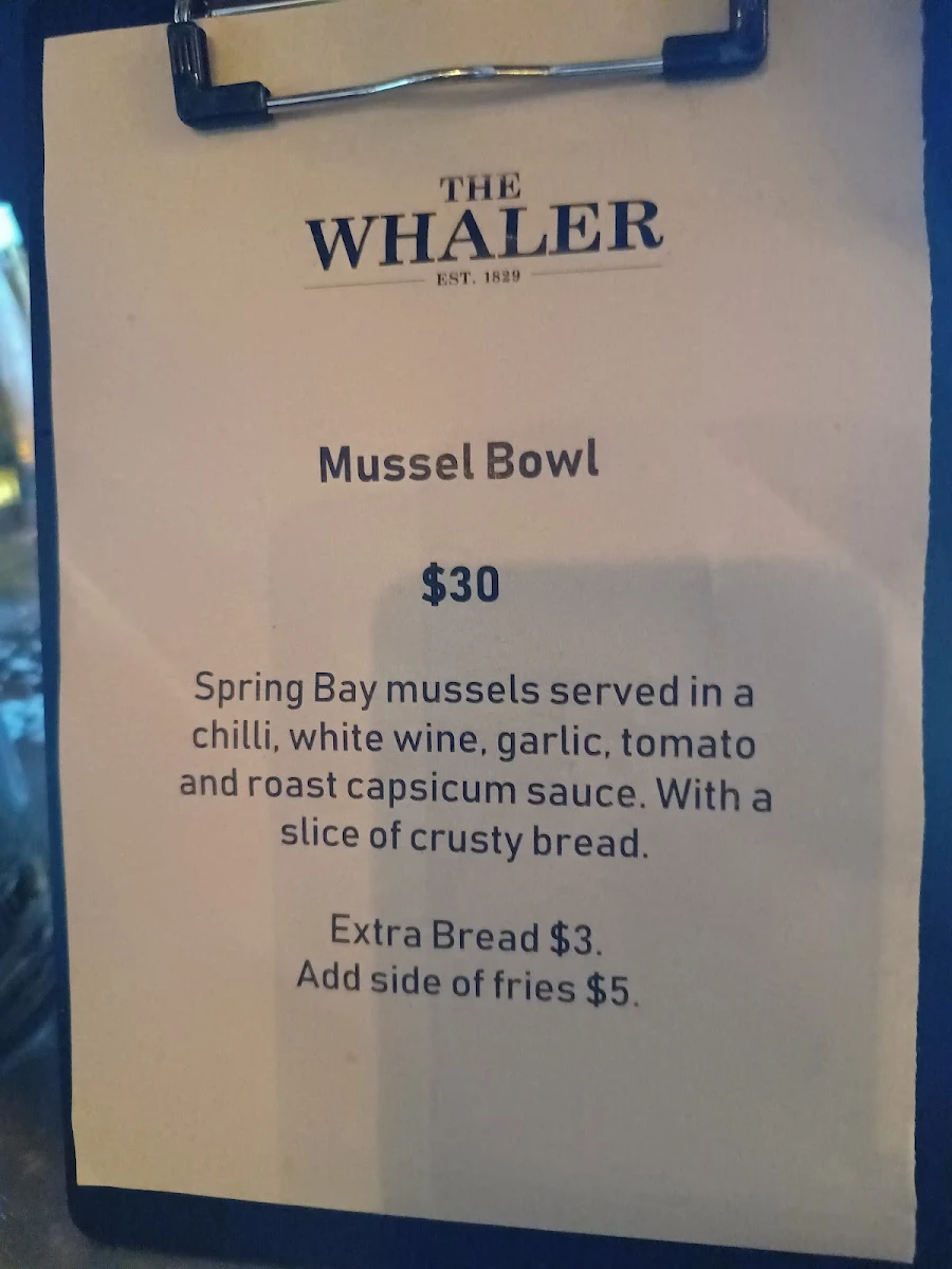 Menu, The Whaler