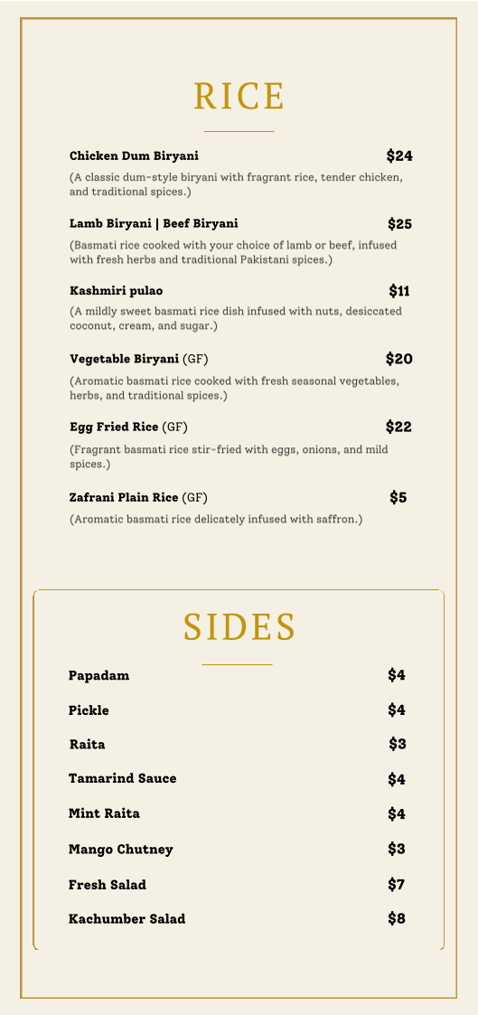 Menu, Zaiqah