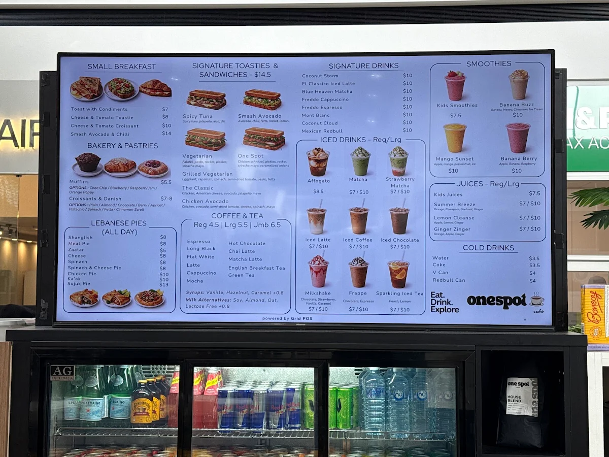 Menu, One Spot Cafe sanctuary lakes
