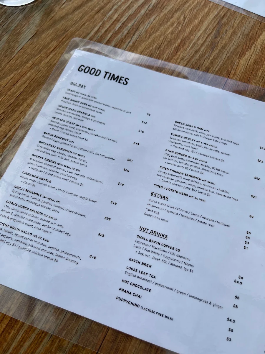 Menu, Double Pour Cafe