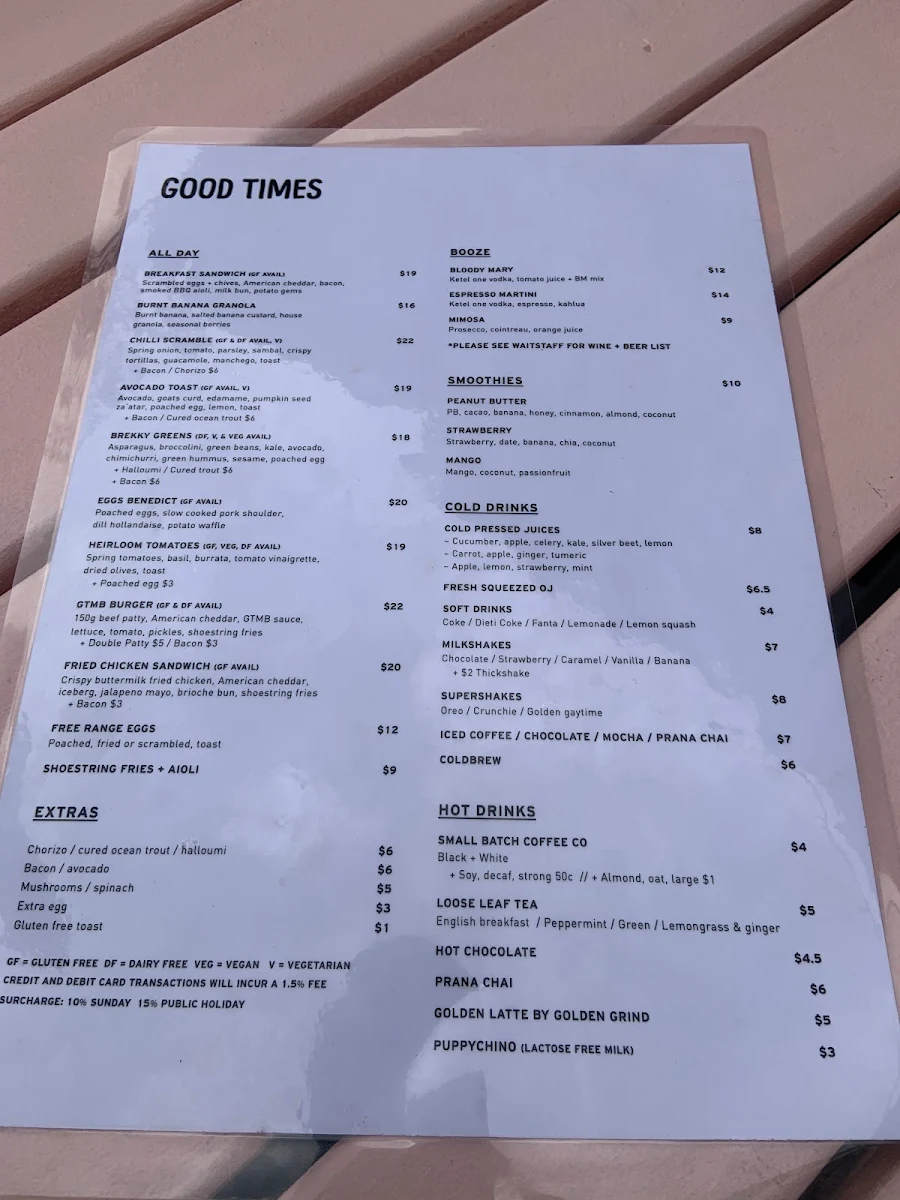 Menu, Double Pour Cafe
