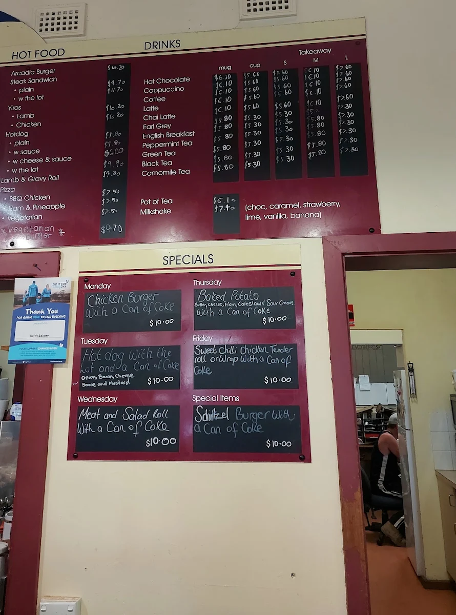 Menu, Keith Bakery and Coffee shop