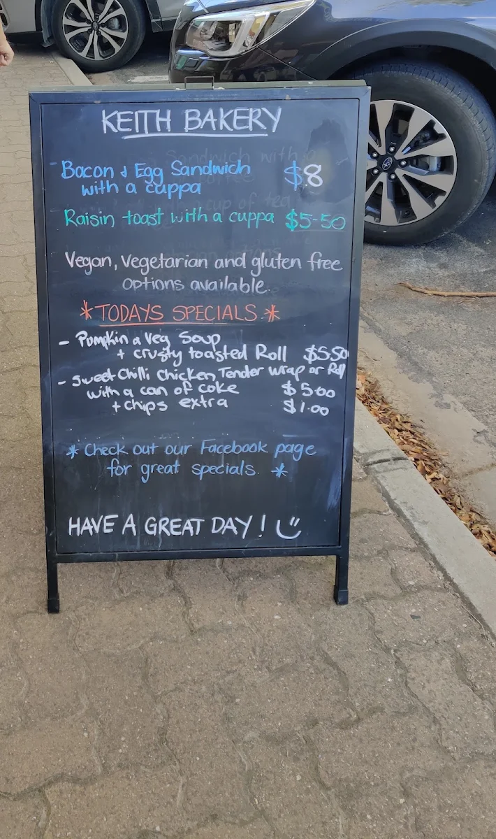 Menu, Keith Bakery and Coffee shop