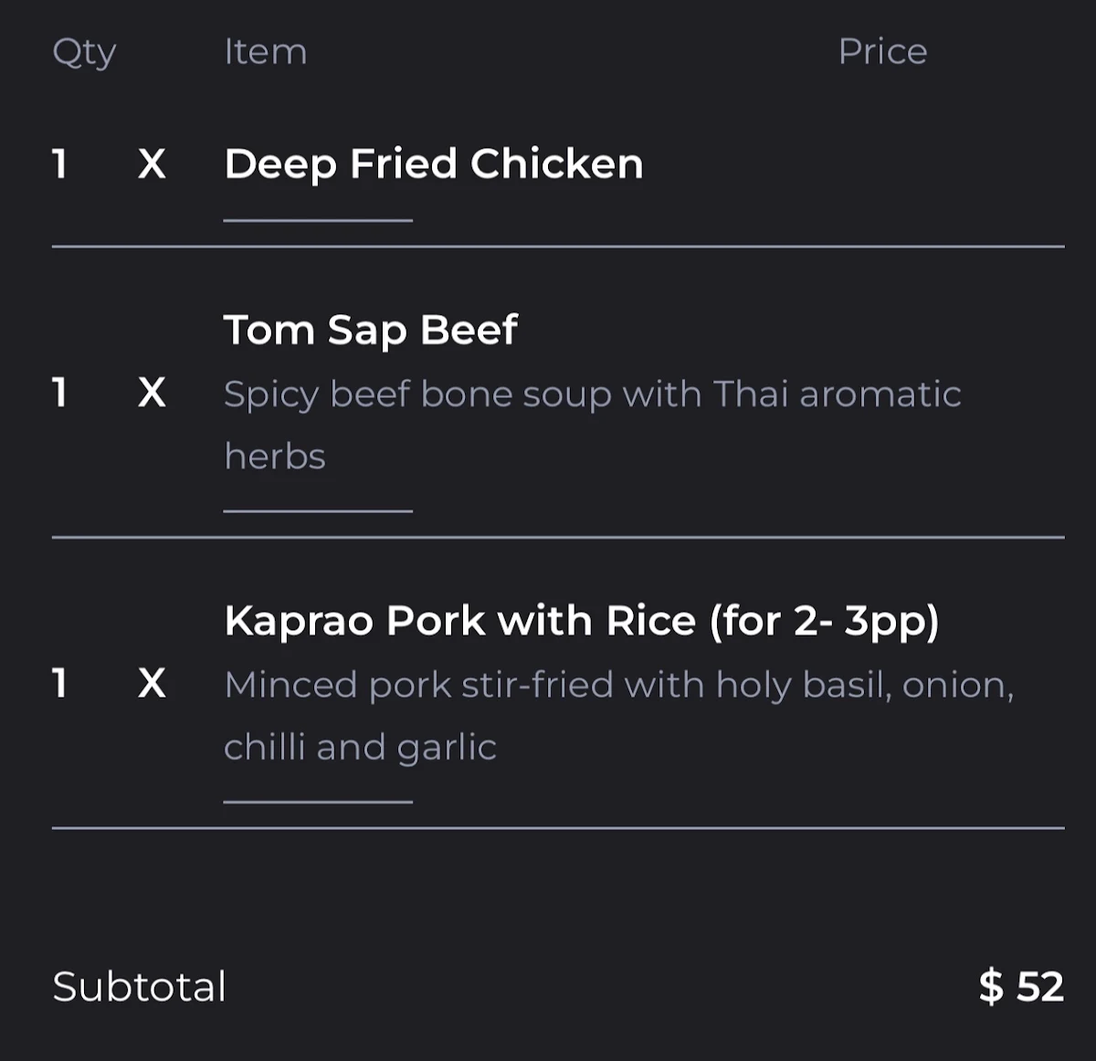 Menu, Pick Prik