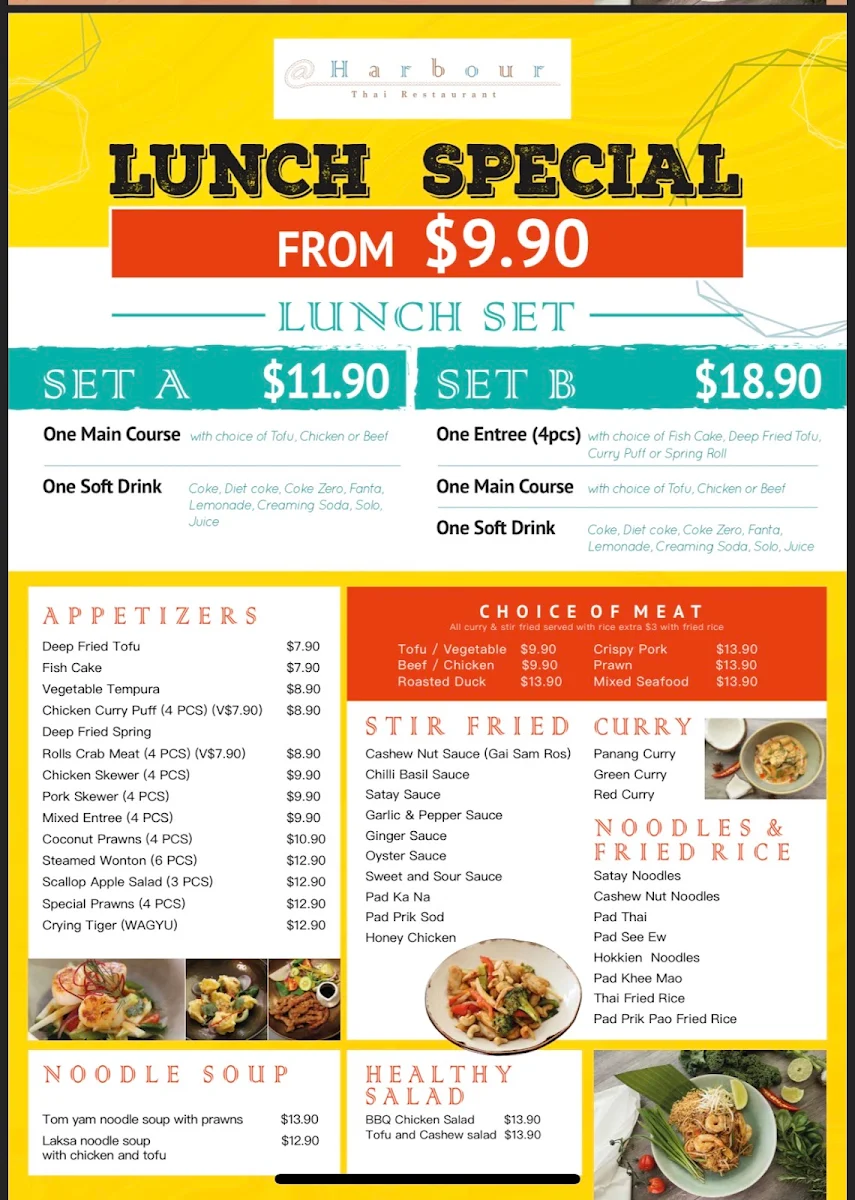 Menu, Harbour Thai Restaurant