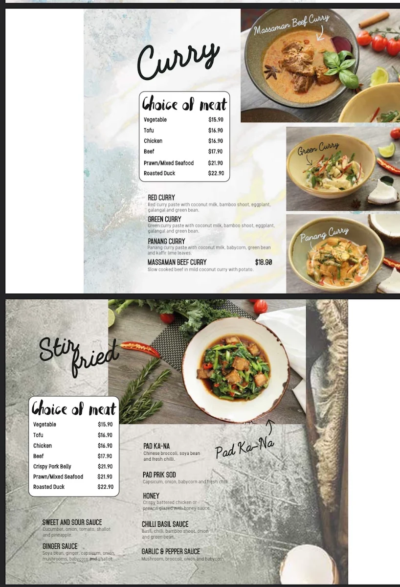 Menu, Harbour Thai Restaurant