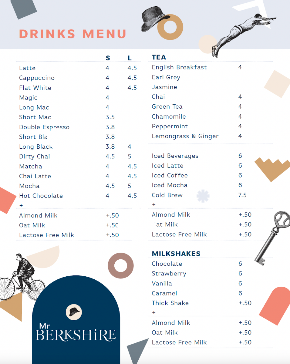 Menu, Mr Berkshire Cafe