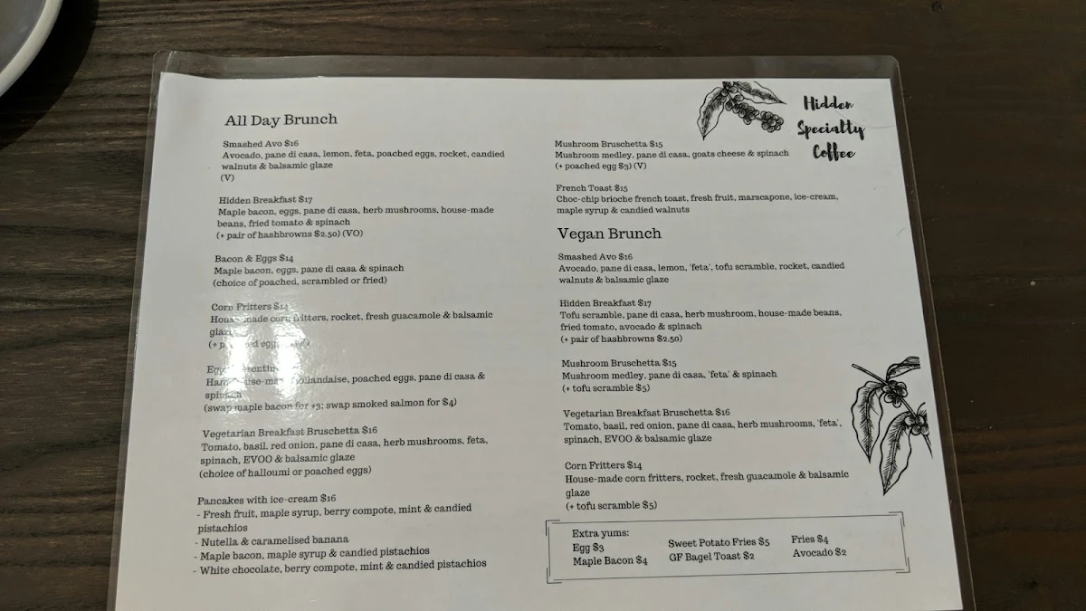 Menu, Hidden Specialty Coffee