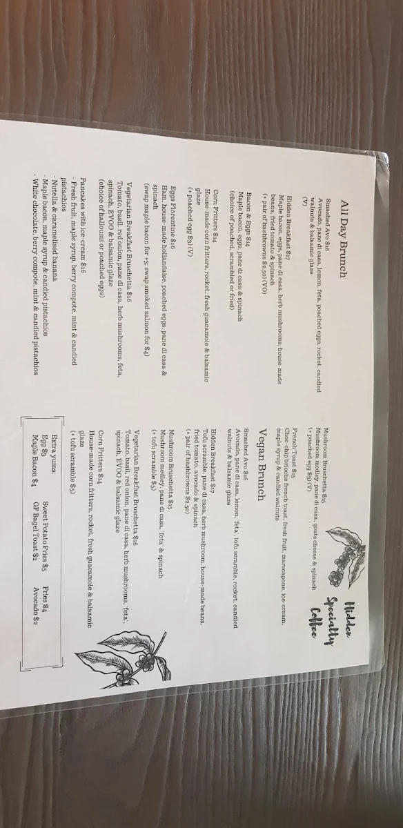 Menu, Hidden Specialty Coffee