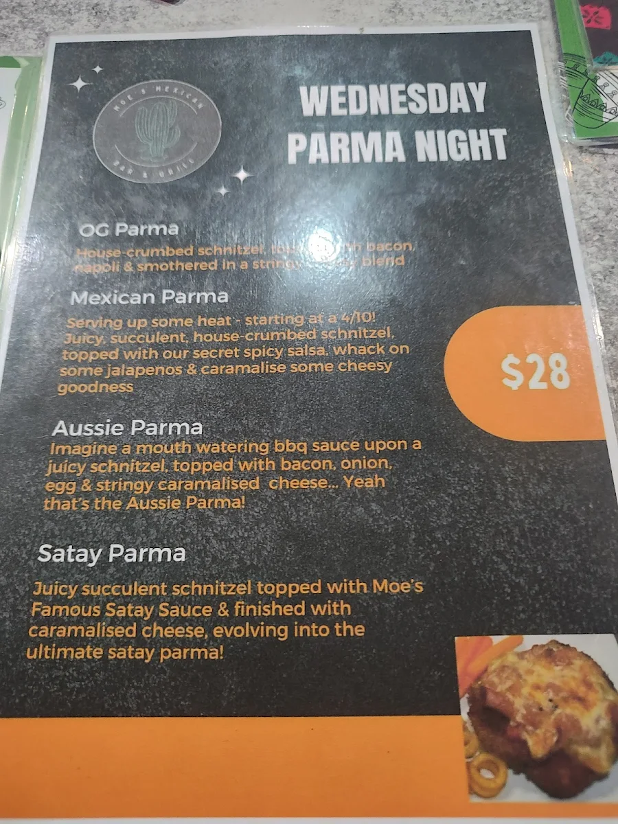 Menu, Moe's Mexican Bar & Grill