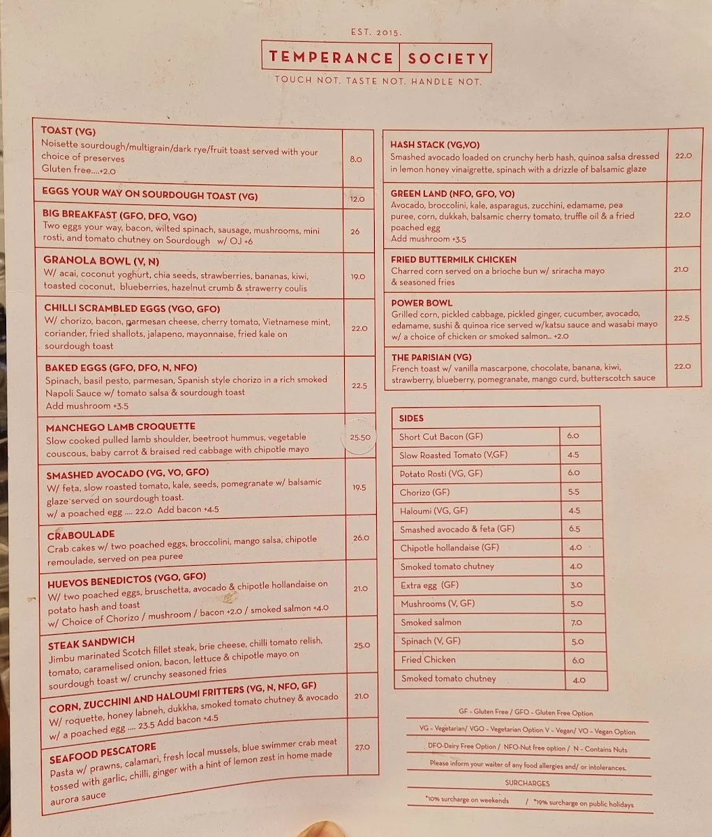 Menu, Temperance Society