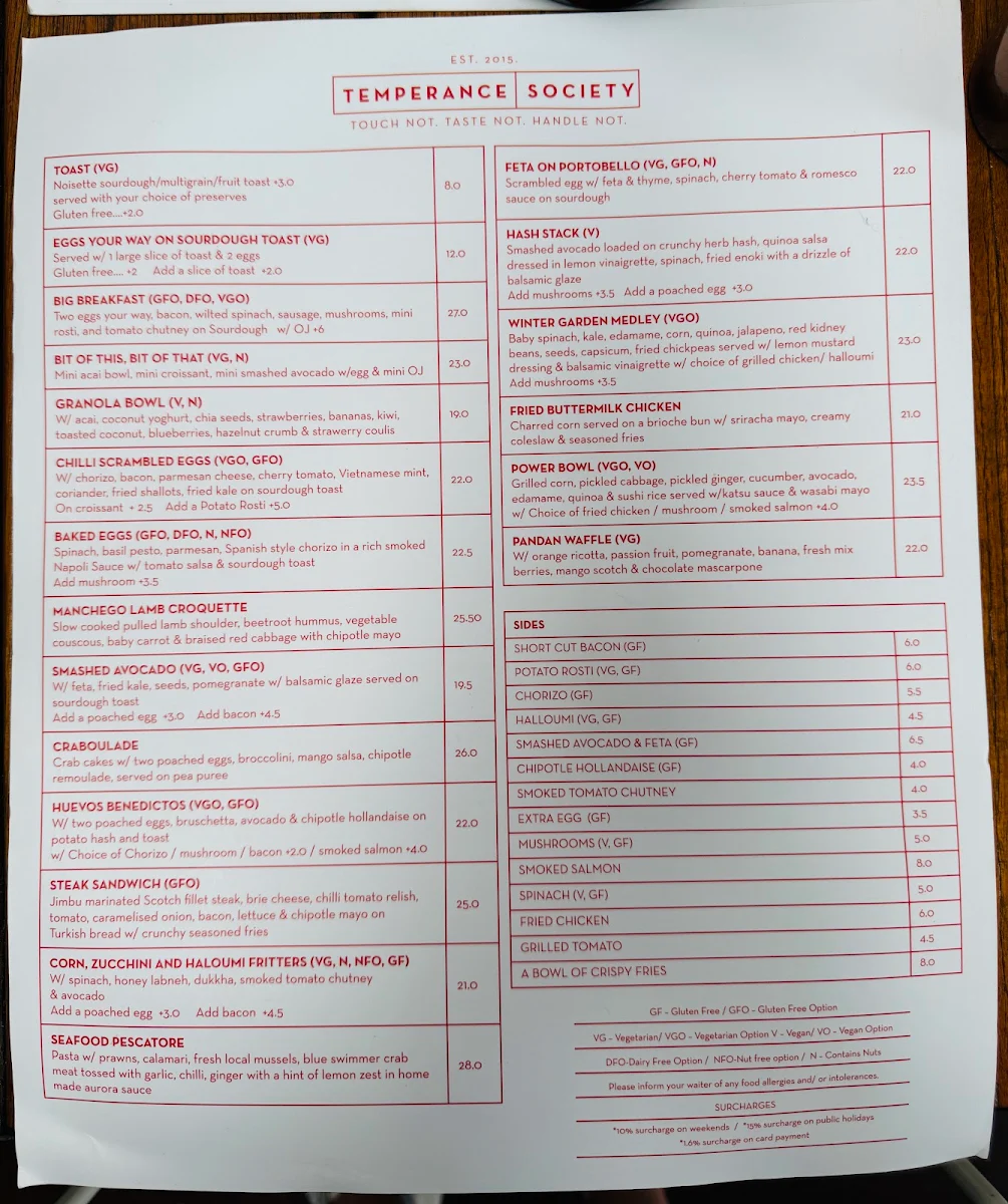 Menu, Temperance Society