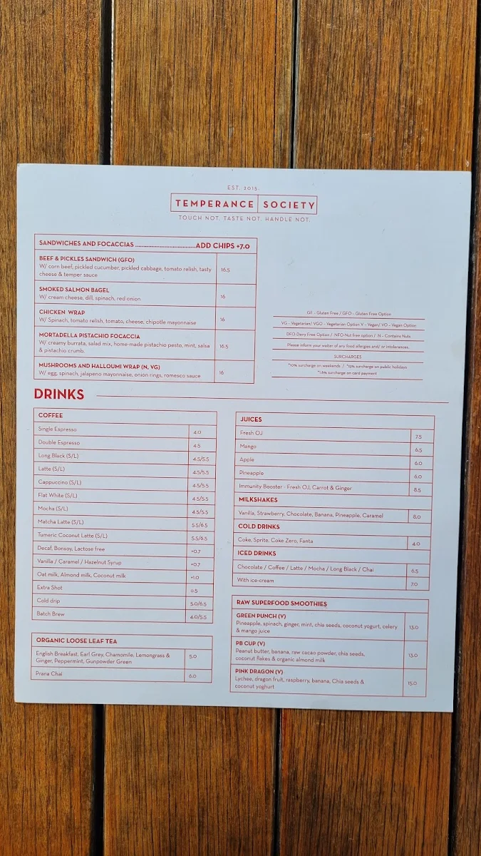 Menu, Temperance Society