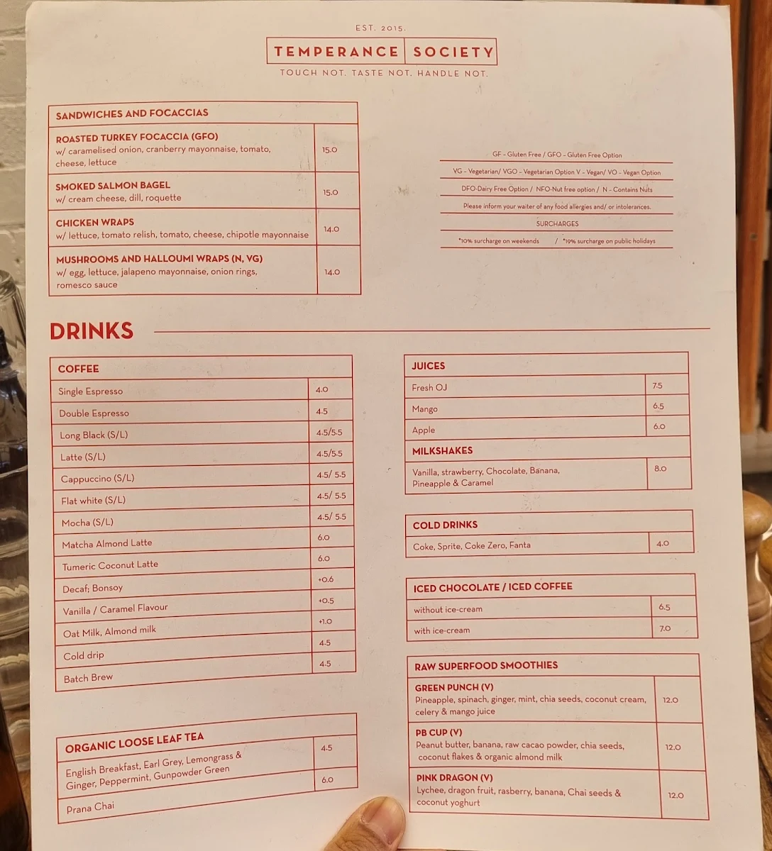 Menu, Temperance Society