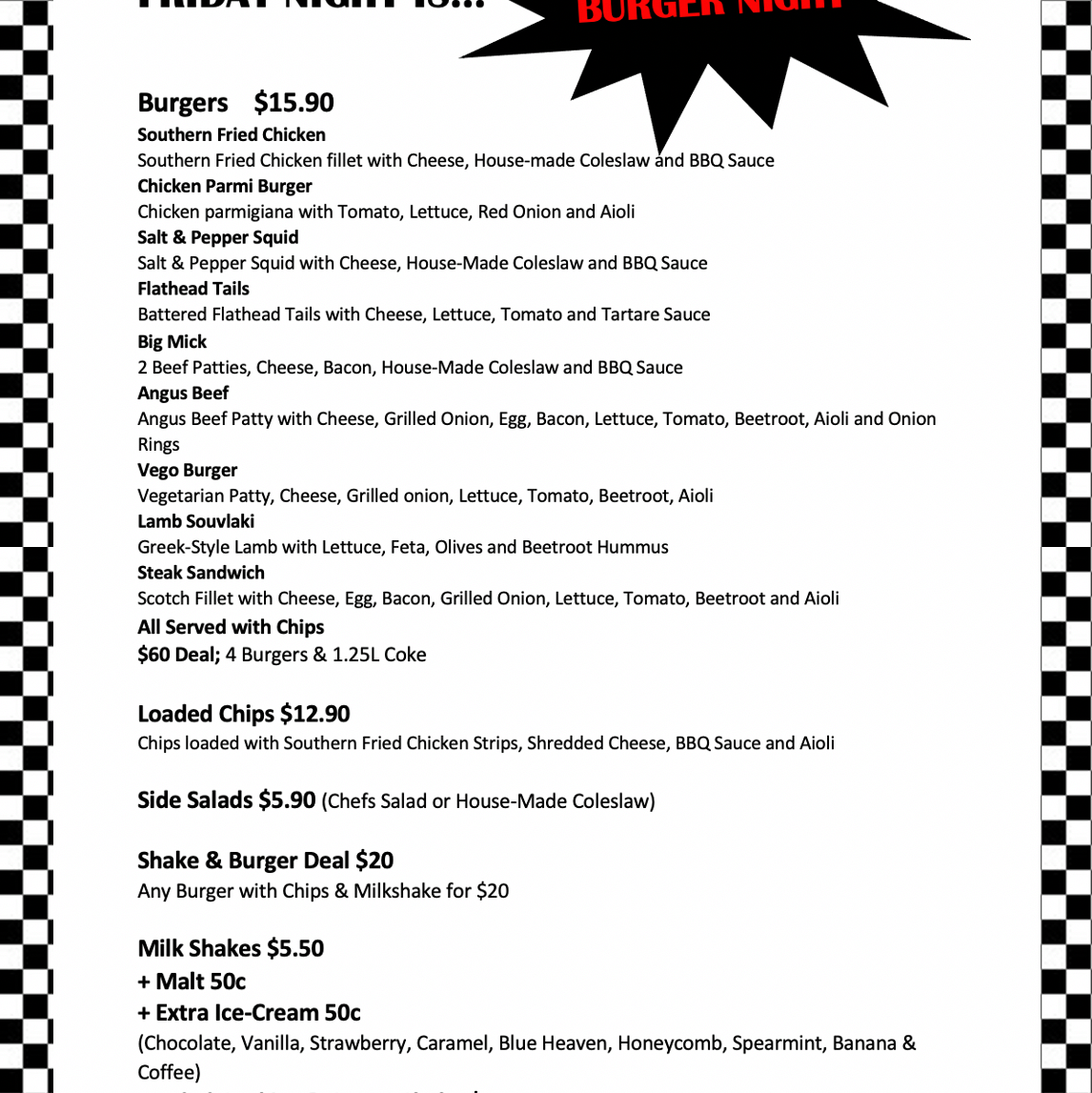 Menu, Carisbrook Post Office Cafe