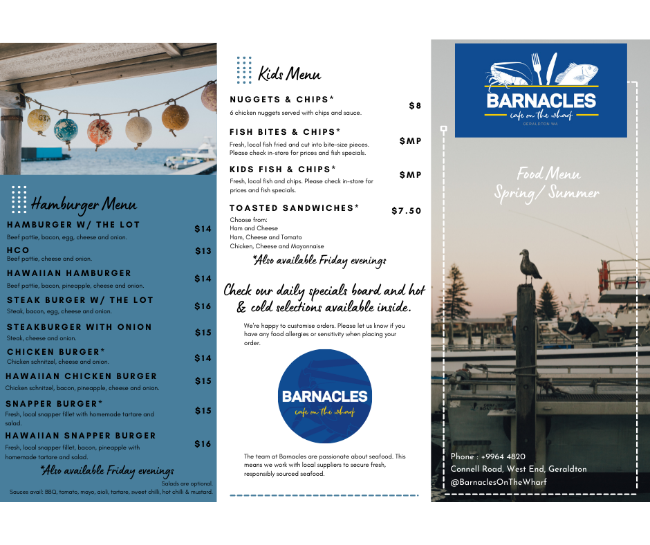 Menu, Barnacles on the Wharf