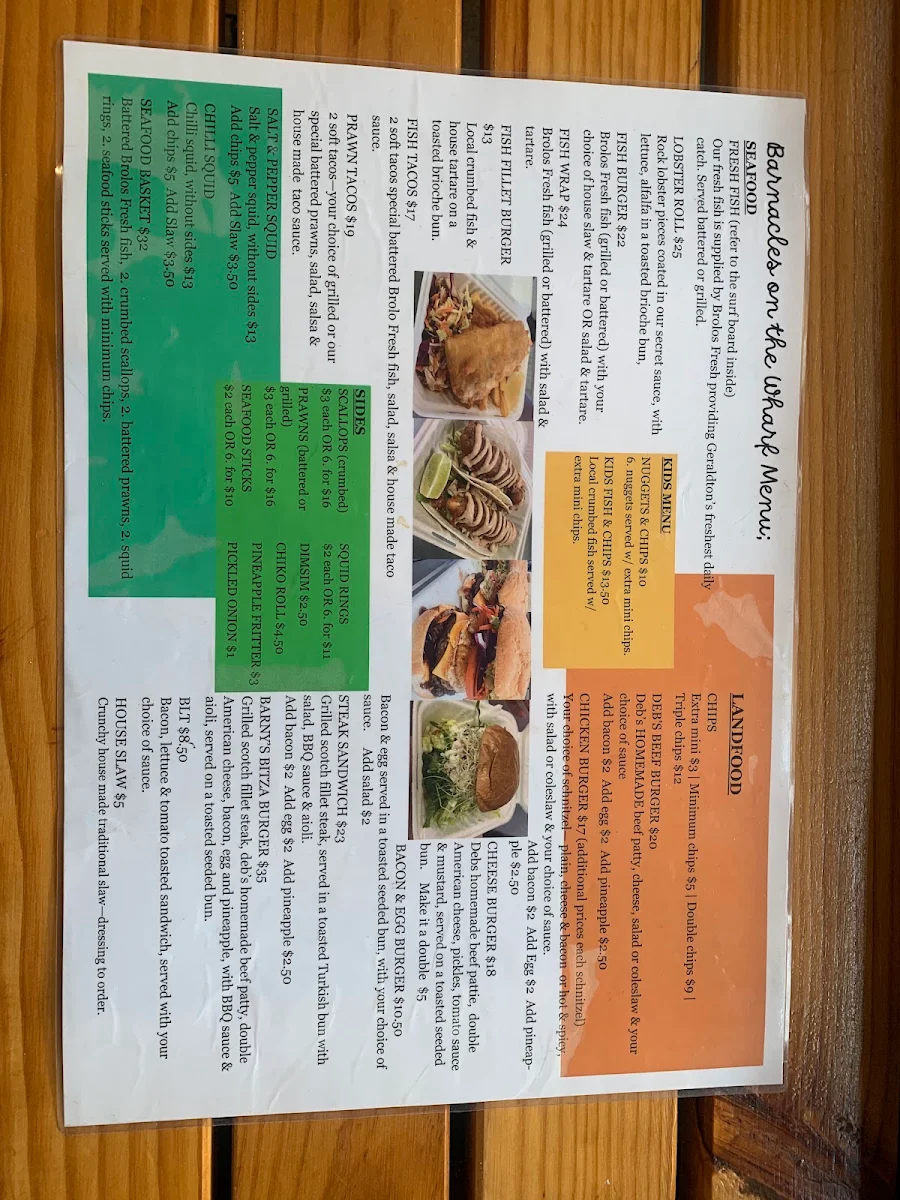 Menu, Barnacles on the Wharf