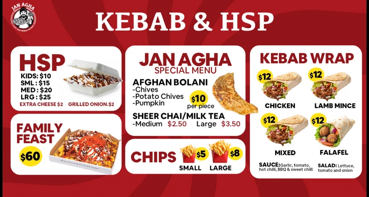 Menu, Jan Agha Pizza and Kebab