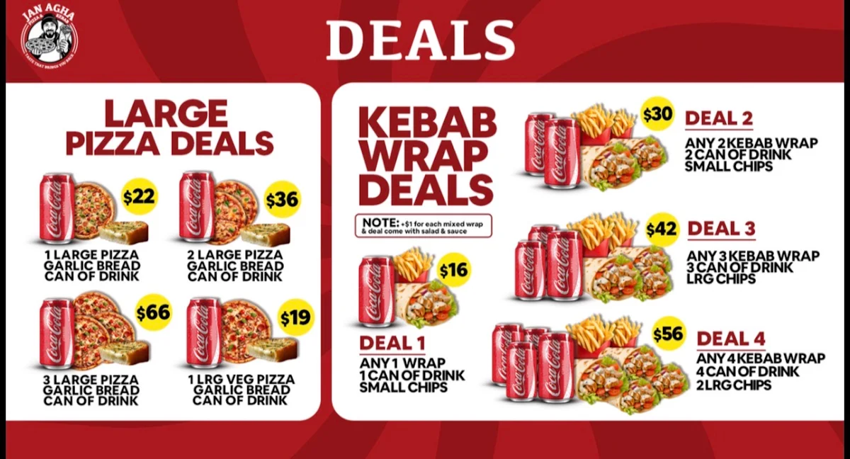 Menu, Jan Agha Pizza and Kebab