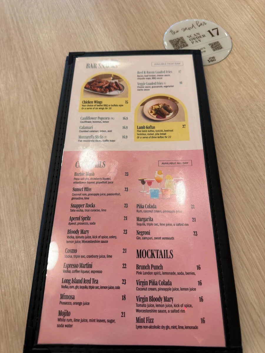 Menu, The Sand Bar