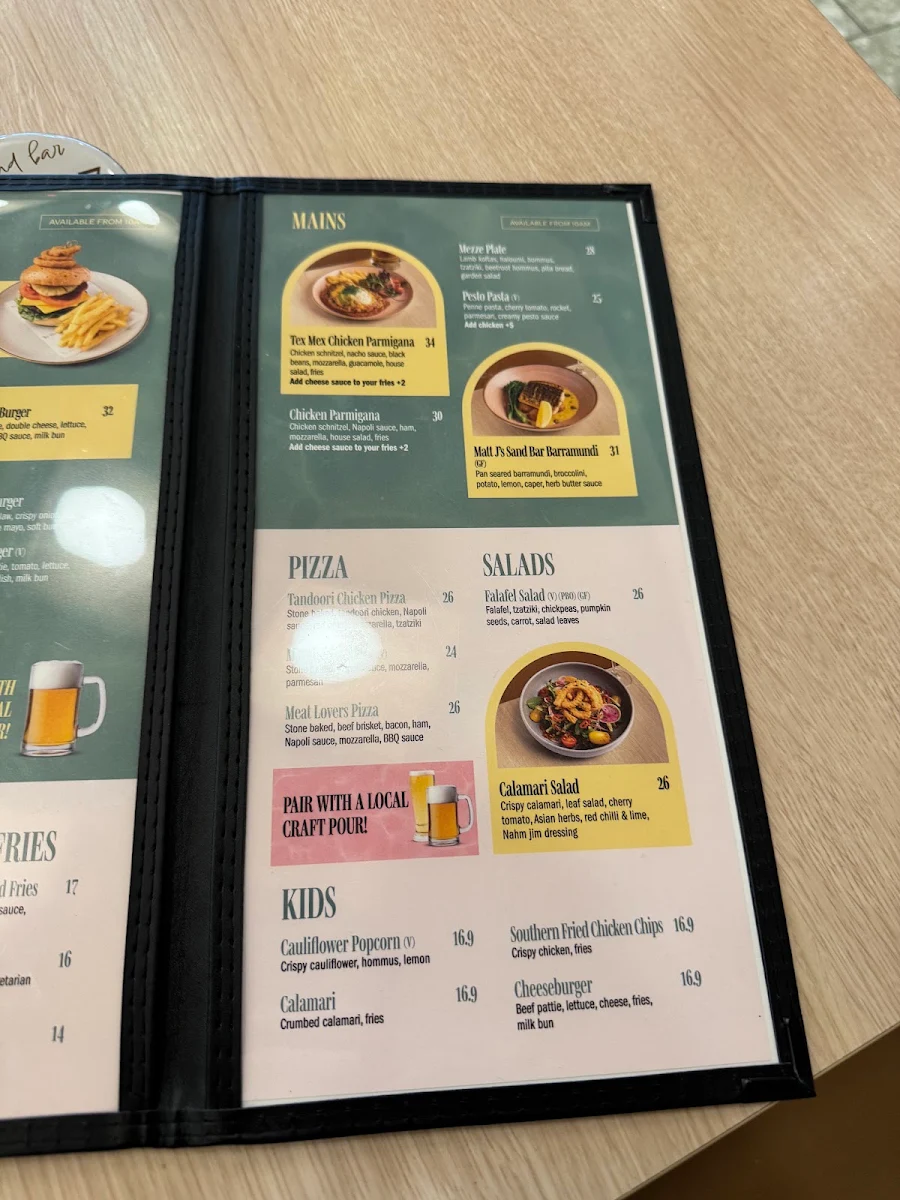 Menu, The Sand Bar