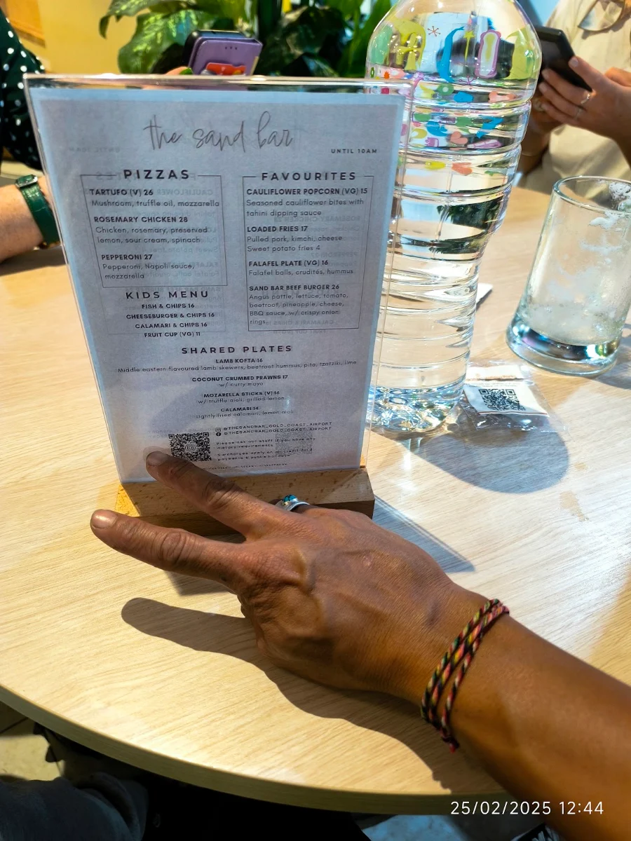 Menu, The Sand Bar