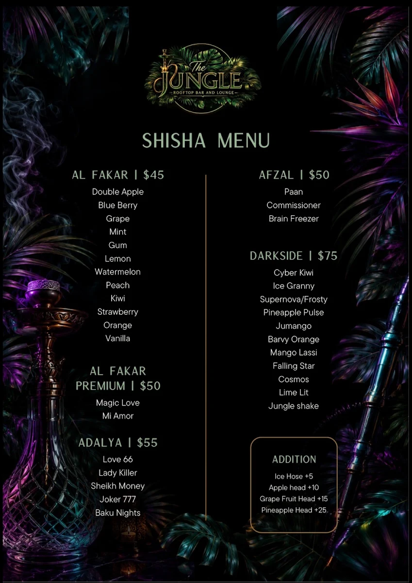 Menu, The Jungle Rooftop bar & lounge
