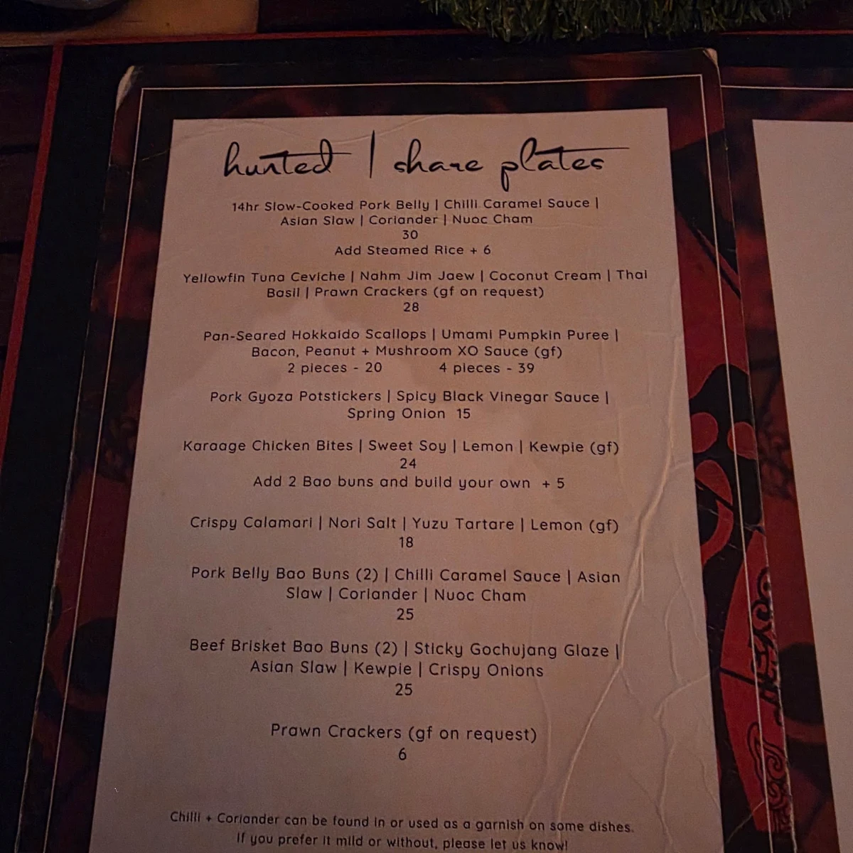 Menu, Miss Chief Bar & Eatery