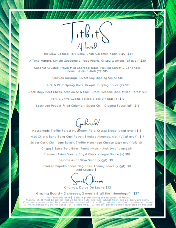 Menu, Miss Chief Bar & Eatery
