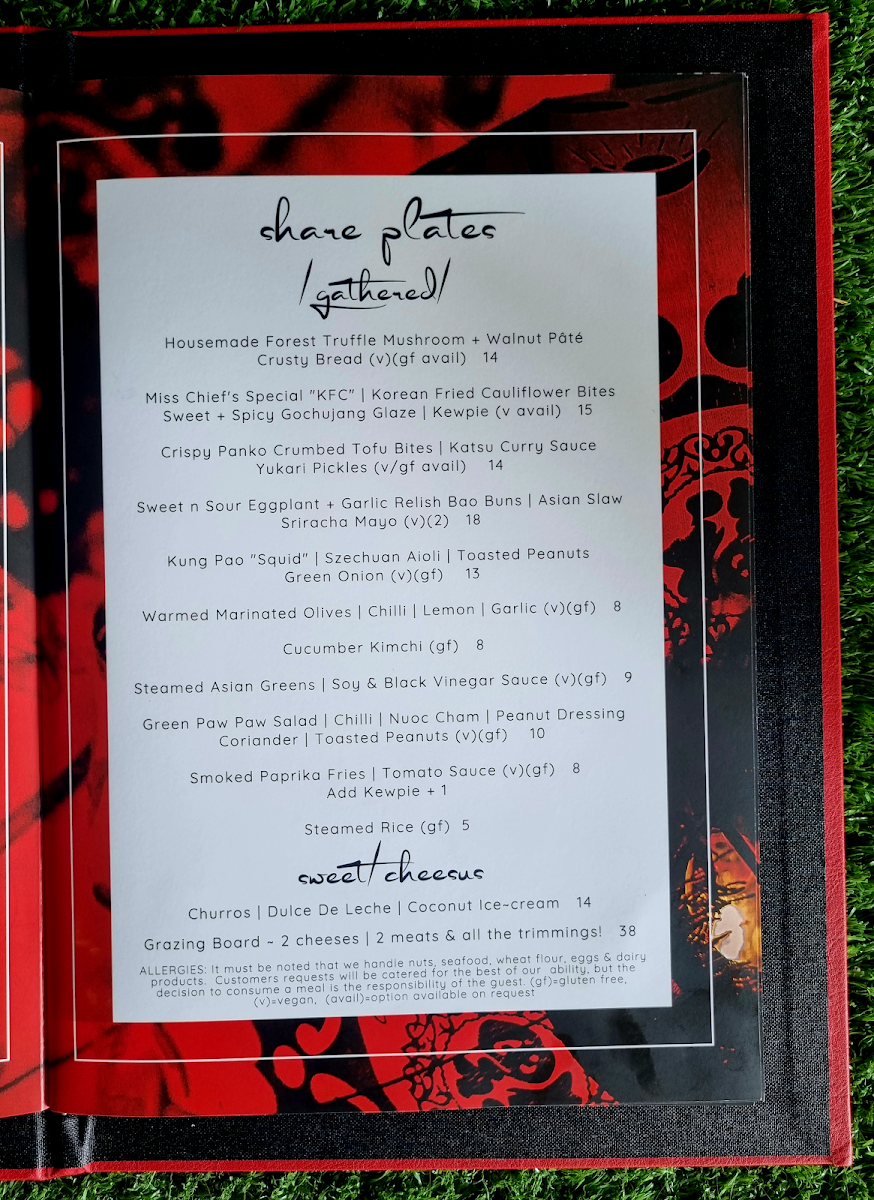 Menu, Miss Chief Bar & Eatery
