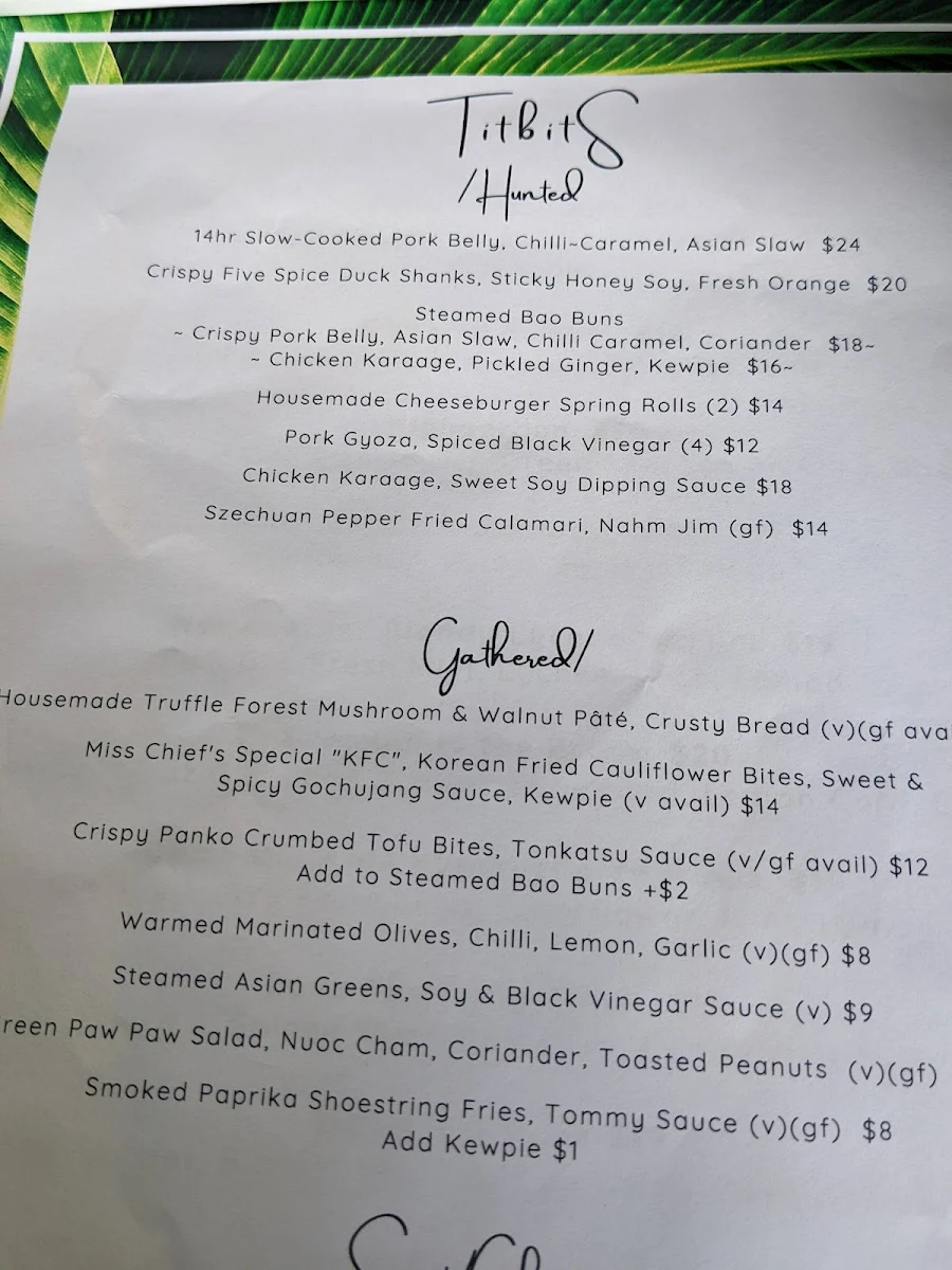 Menu, Miss Chief Bar & Eatery