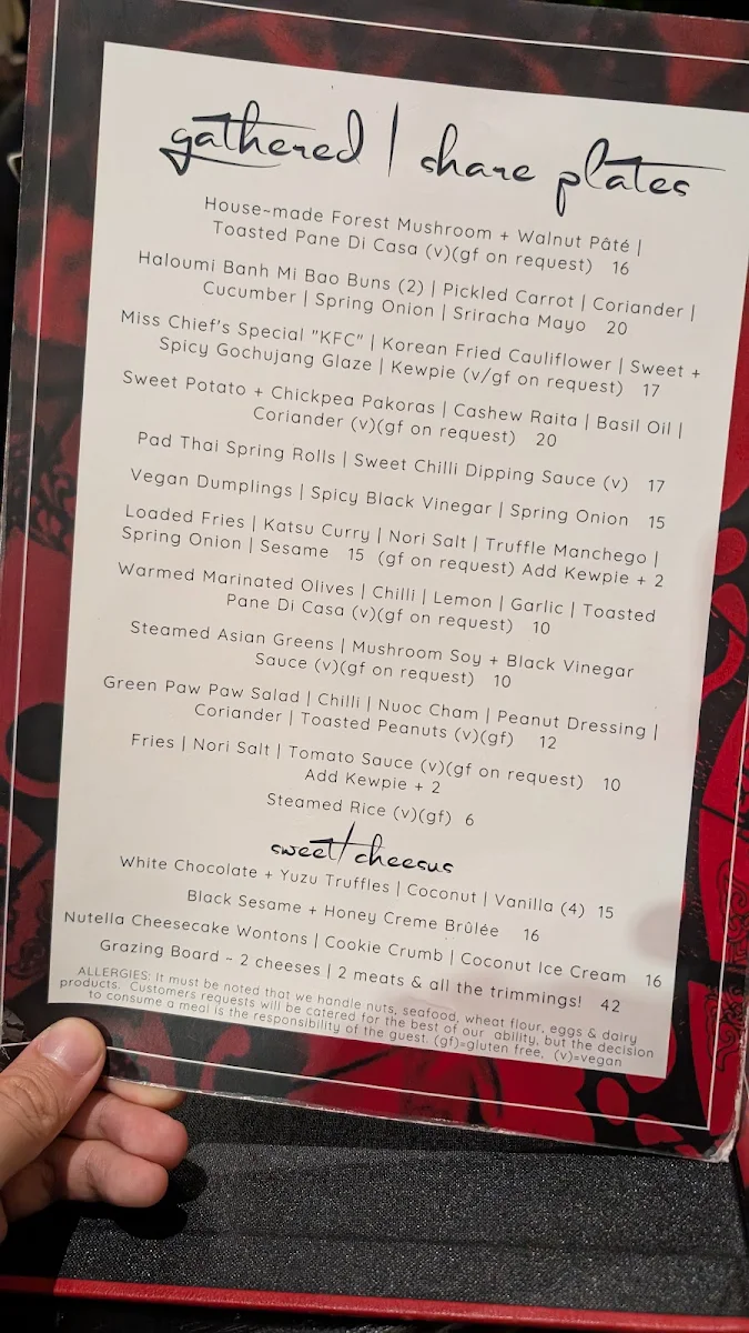 Menu, Miss Chief Bar & Eatery